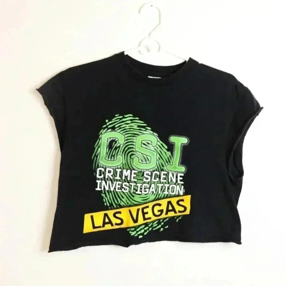 Vintage Y2K CSI  Las Vegas Crop Top Tshirt